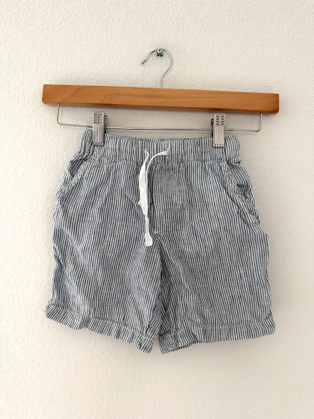 Quince Kids Toddler 100% Linen Blue White Striped Pull On Shorts Size 4T